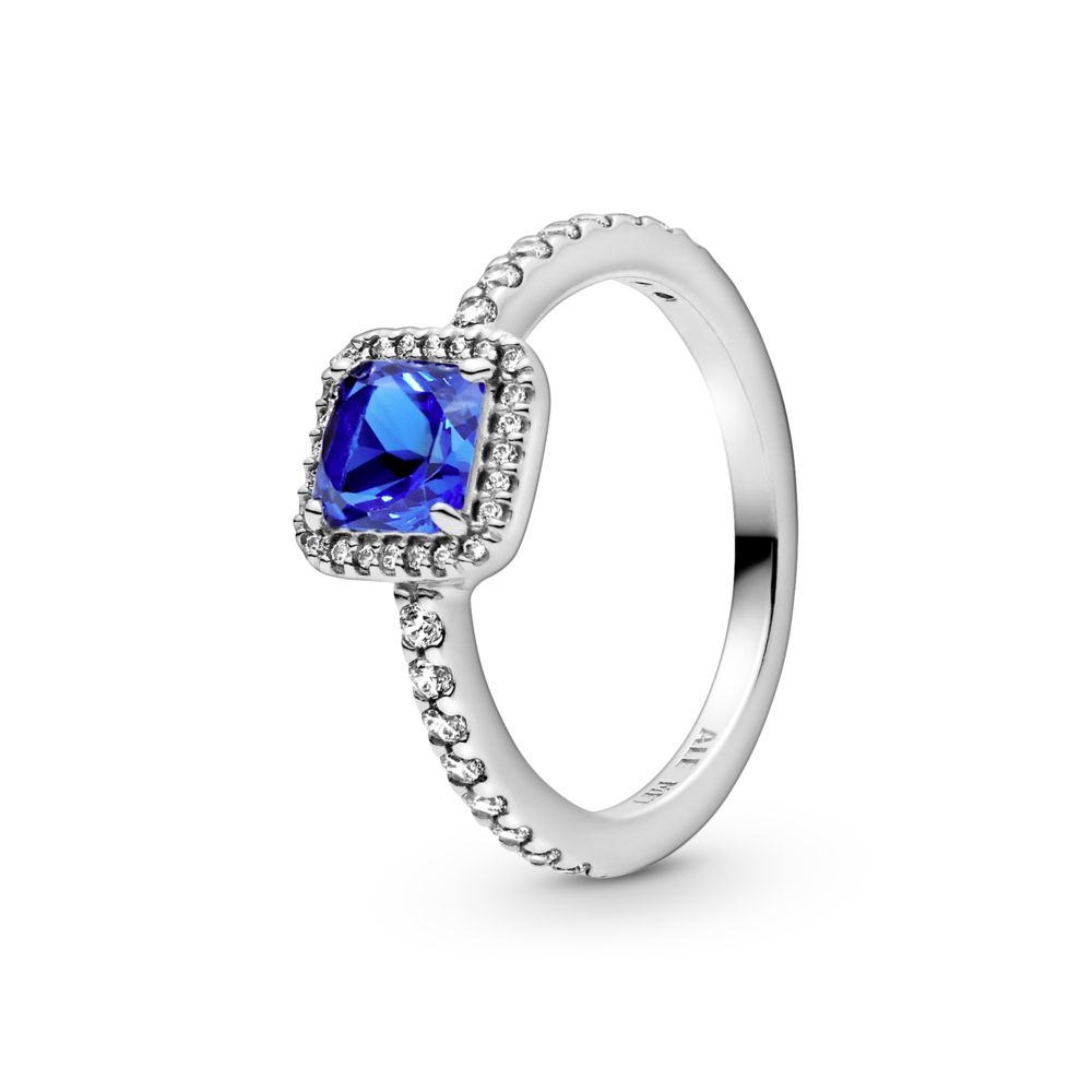 Blue Square Sparkle Halo Ring | PANDORA