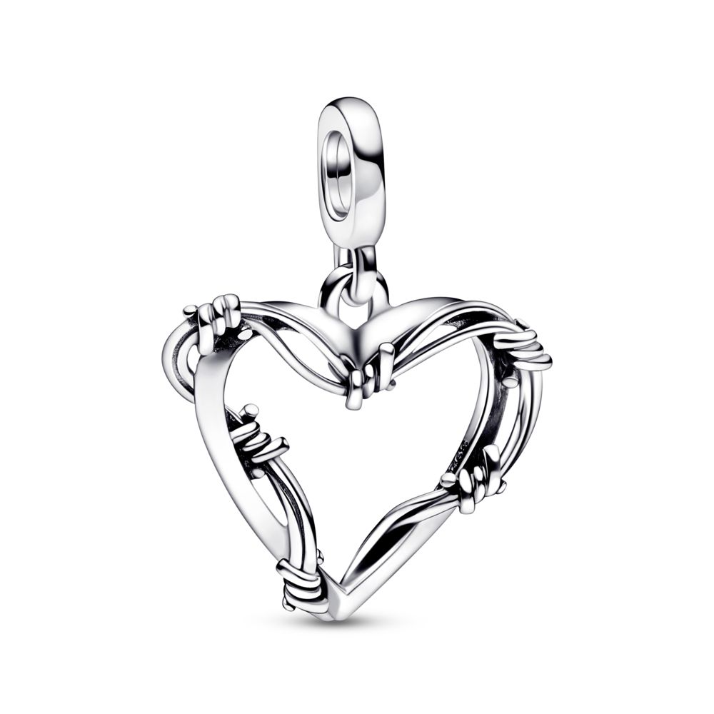 Barbed wire heart sterling silver medallion | PANDORA