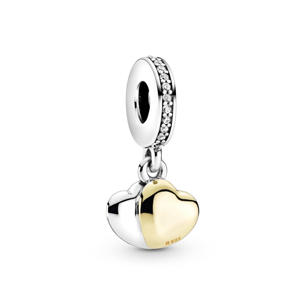 Pandora Two-tone key high quality & Sliding Heart Dangle Charm