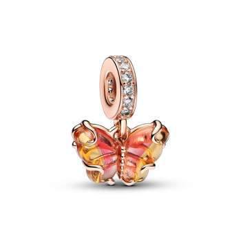 Висечки приврзок Пеперутка од розево и жолто Мурано стакло 