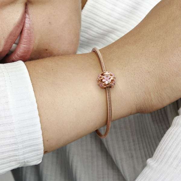 Pink Daisy Flower Charm, Rose gold plated